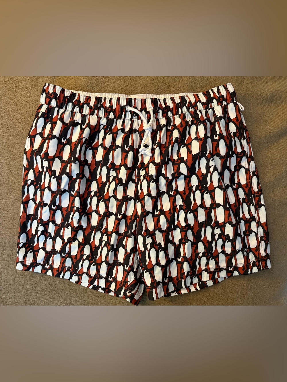Original Penguin Rust, White & Black Penguin-Print Swim Trunks